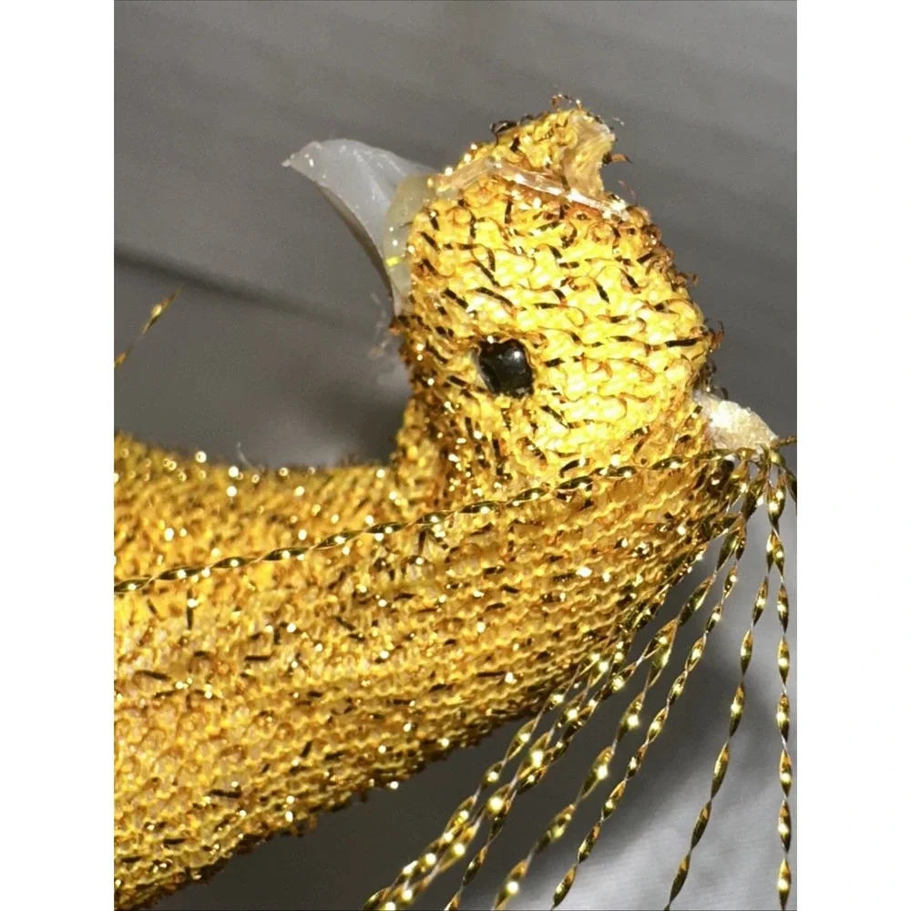 Vtg Pier One Gold Peacock Clip On Ornament Embellished Feathered Vintage Used